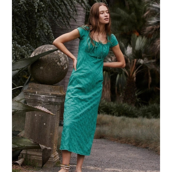 FREE PEOPLE Natalya Solid Green Midi Dress XS - Picture 5 of 6